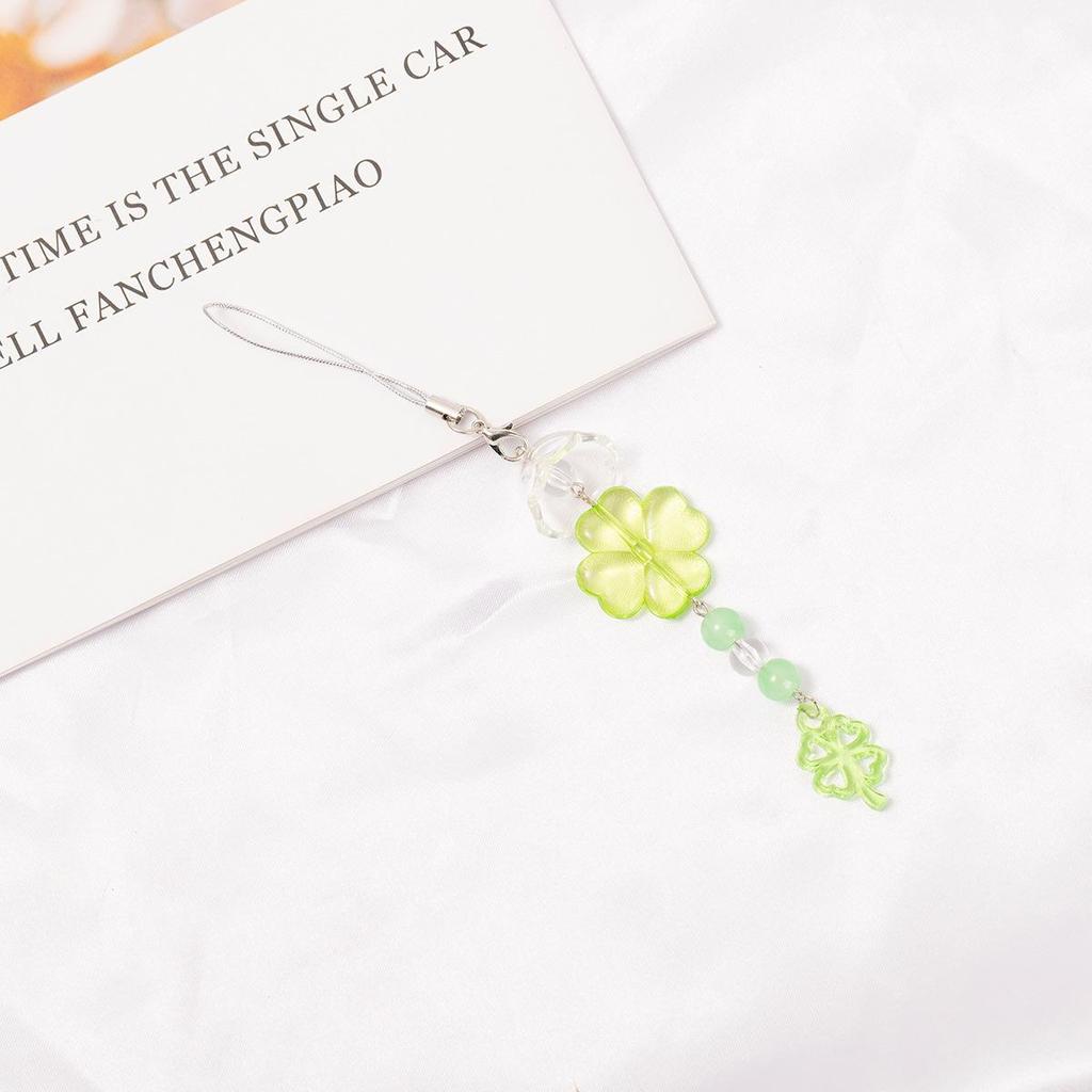 Handmade Green Four-Leaf Clover Beaded Phone Charm & Keychain