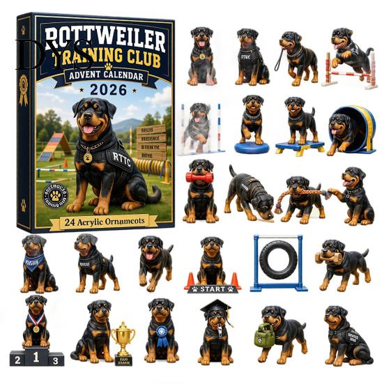 Dog Advent Calendar Calendar, 24Pcs Acrylic 2D Pet Ornament Set with Christmas Box Hanging String, Tree Countdown Decor, Gift for Lovers Holiday