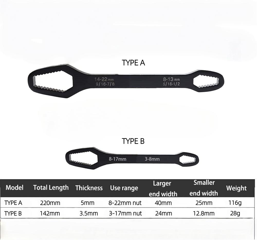 3mm-22mm Universal Multifunctional Wrenches Set Adjustable Double-head Torx Wrench Self-tightening Spanner Hand Tools