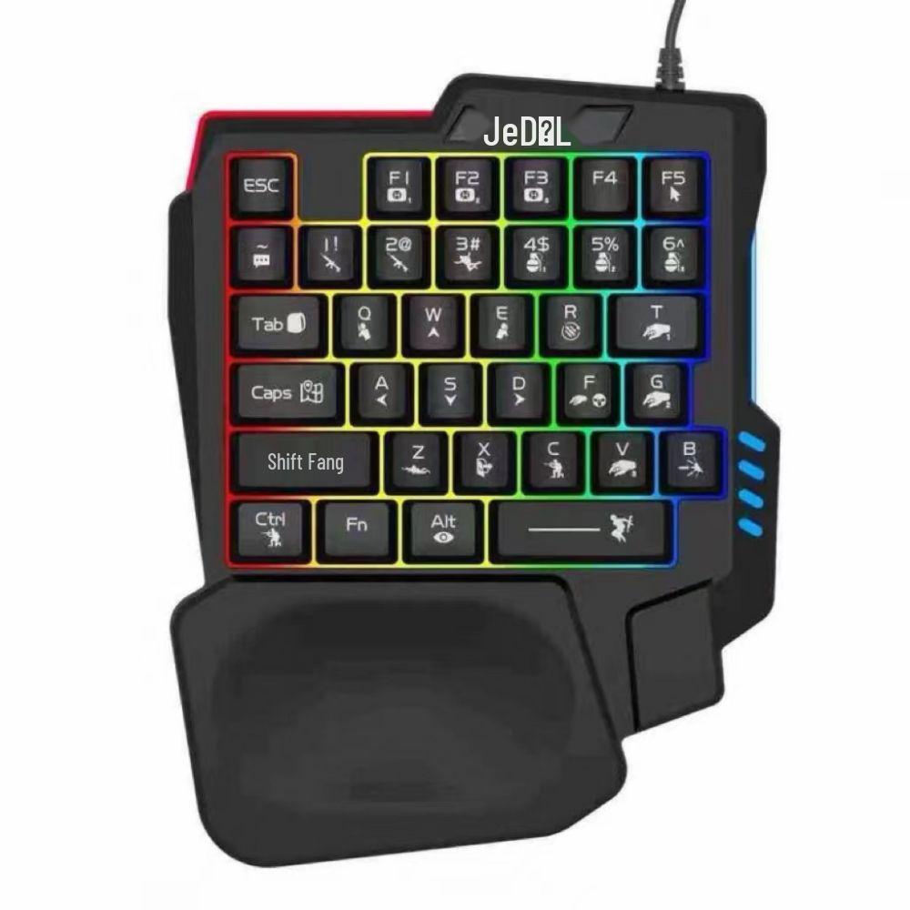 Single-Handed Mechanical Keyboard with RGB Lighting & Wrist Rest for PUBG/FPS