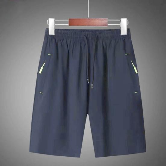 Men Summer Casual Shorts with Zipper Pockets Elastic Waist Drawstrings Wide Leg Running Fitness Beach Short Pants