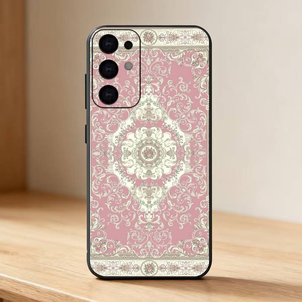 

Персидский Ковер Цветочный Узор Чехол для Телефона Для Samsung S25,24,23,22,30,21,10,9,Ultra,Plus,Lite Мягкий Черный Чехол Samsung S25ULTRA