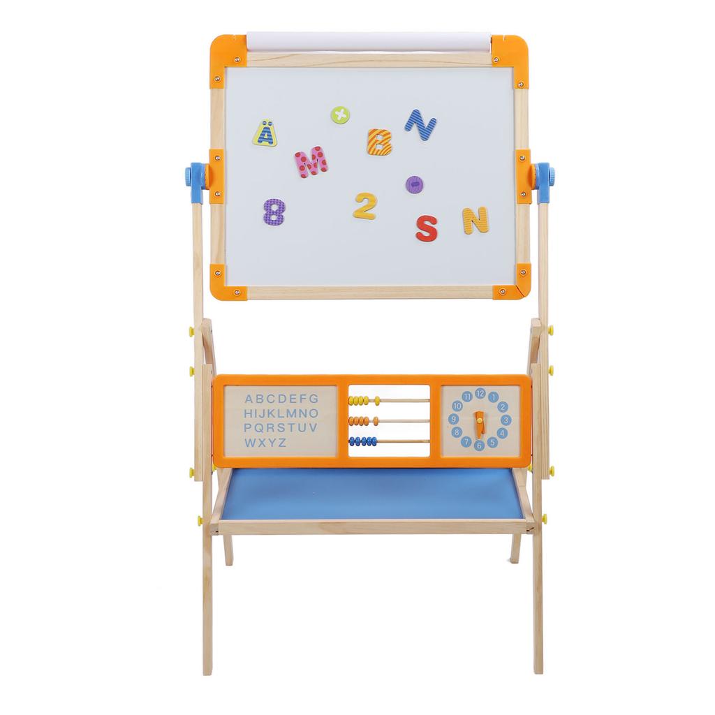 Easel for Kids with Paper Roll Learning Toy Magnetic Stickers Double Sided 360 Degree Rotating Kids