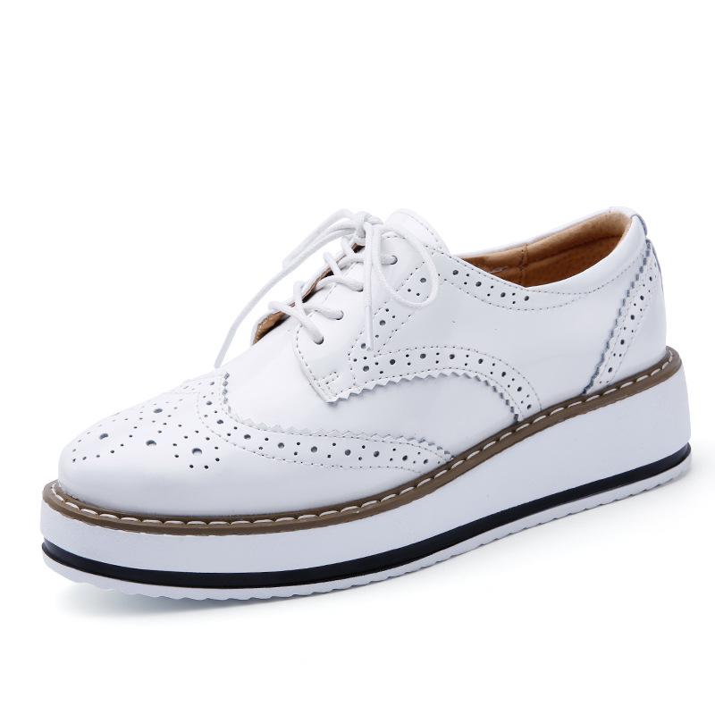 Women's Plus Size Brogue Wedge Heel Lace-Up Leather Shoes - College Style