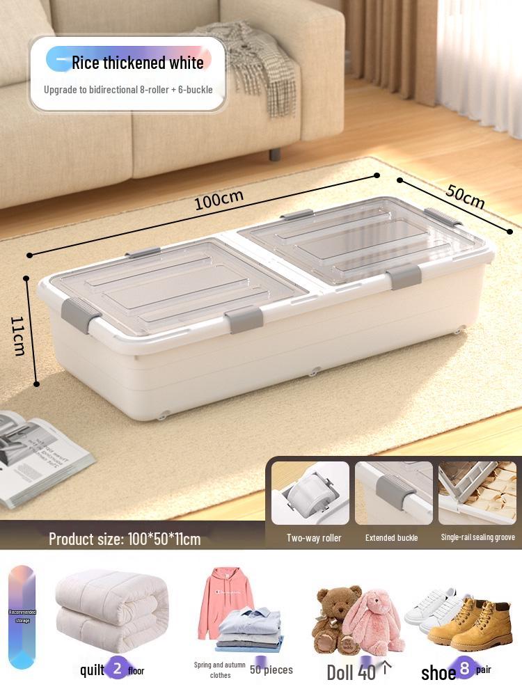 Under-bed Transparent Storage Box with Wheels for Clothes and Quilts