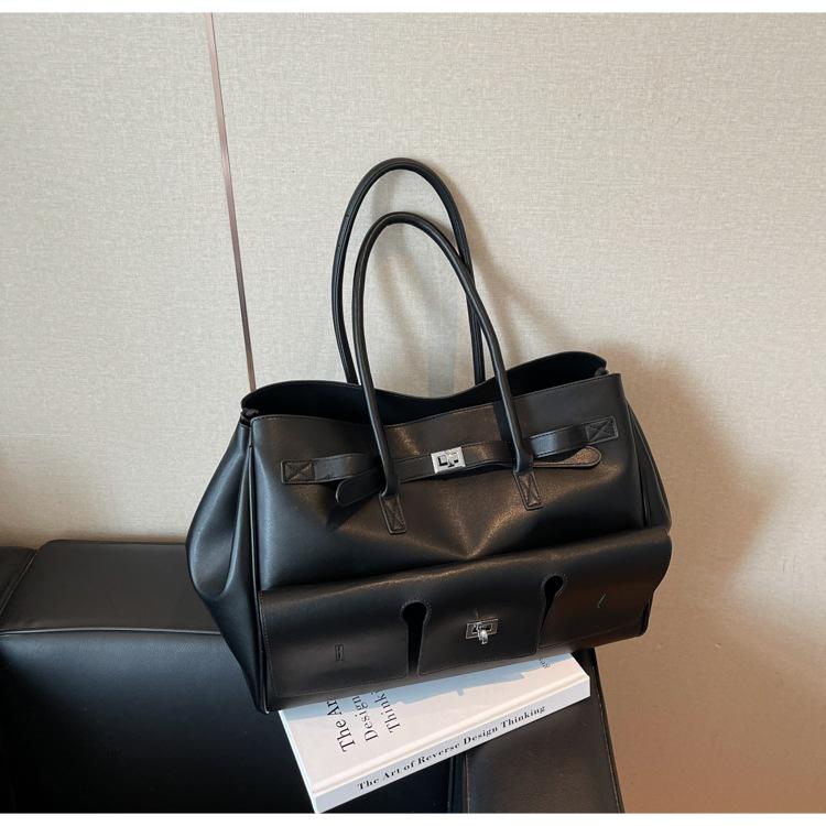 

Сумка большой вместимости женская летняя универсальная новая повседневная на плечо популярная текстура сумка-тоут для поездок на работу чёрный