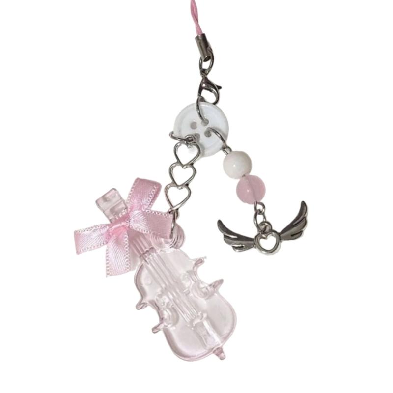 

Lovely Cello Bowknot Bead Keychain Pendant Bag Phone Pendant Women Backpack Handbag Charm Lovely Hangings Decoration 1 рожевий