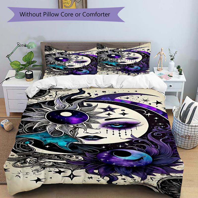 

3pcs Anime Cartoon Design Moon and Stars Bedding Set - Includes One Quilt Cover and Two Pillowcases (No Core) - Perfect for Bedroom and Guest Room Dec 135x200cm