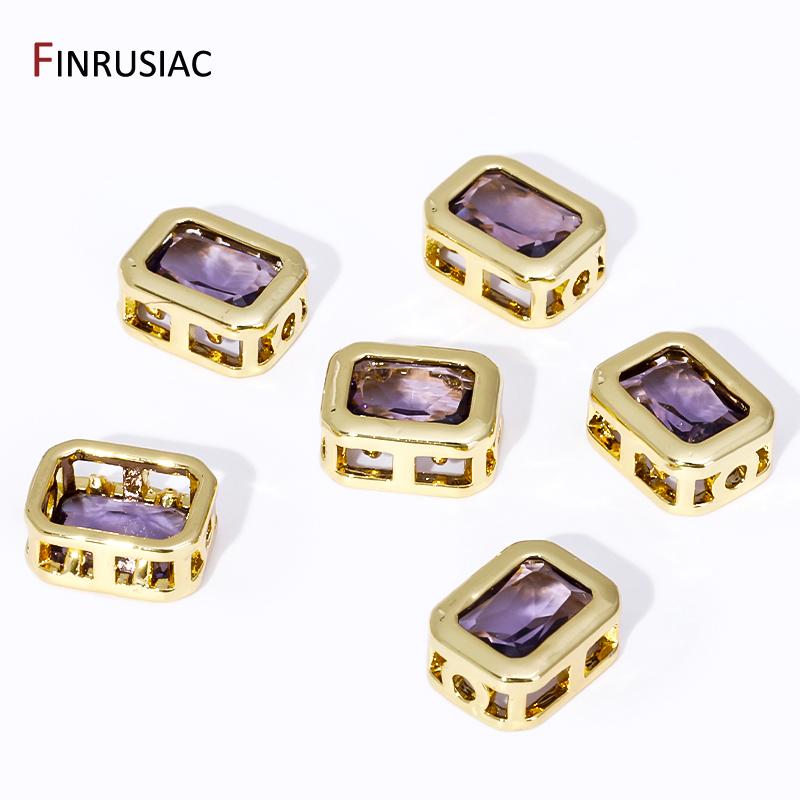 

Trendy 18K Gold Plated Brass Zircon Oval/Square Spacer Beads 7mm*9mm Bead Separator For DIY Bracelet Necklace Making Supplies 4 pcs