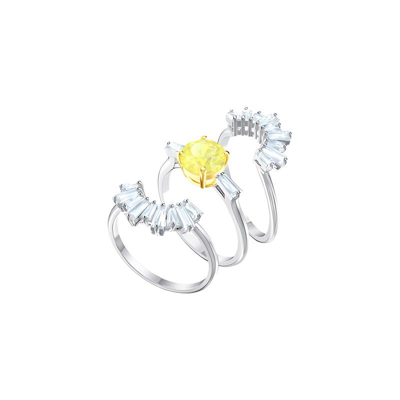 Swarovski Sunshine Daisy Three Piece Set Rhodium Plated Ring Women's 5482498