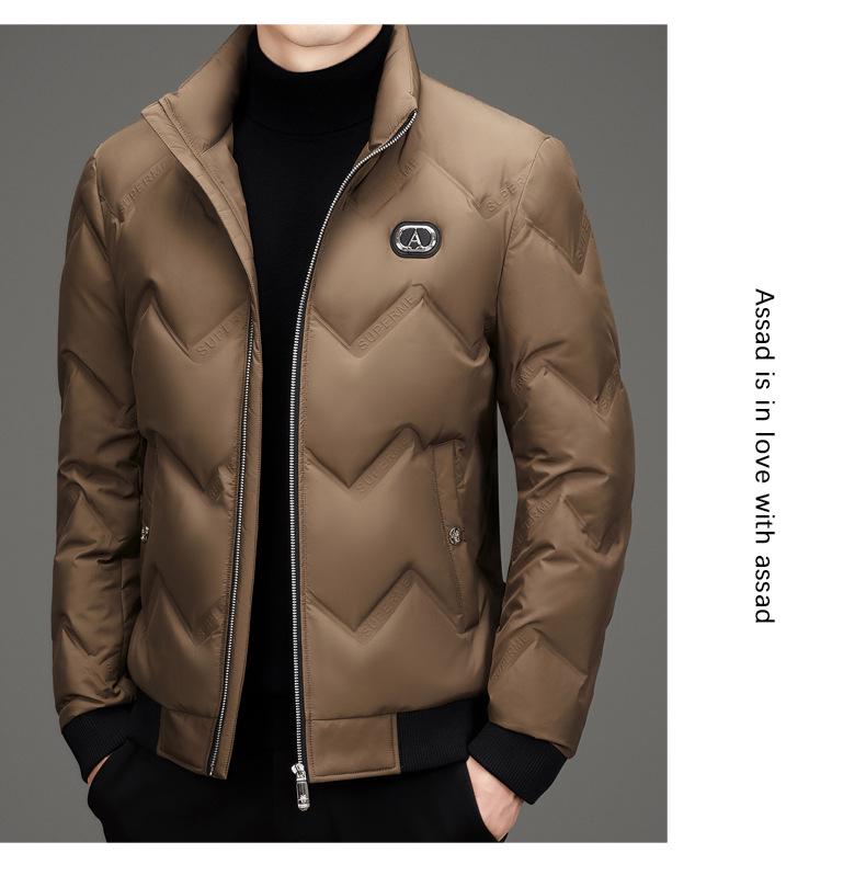 Pánská zimní péřová bunda se stojáčkem - Trendy, Univerzální, Ležérní krátká bílá kachní péřová bunda ve stylu pro táty