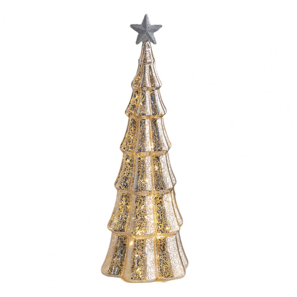 For Glass Christmas Tree Figurine Tabletop Tree Ornament with LED Lights Holiday Decor Light Up Tree Cone for Home Office Partie