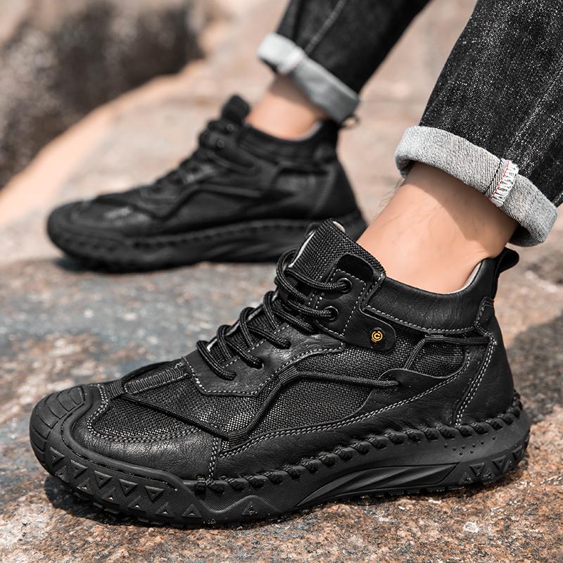 Men's Leather Casual Shoes Handmade  Soft  Working Shoes Leather Ankle Boots Large Size Driving Moccasins Shoes