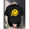European Sizes [Men's Happy Face T-Shirt] Men's Short Sleeve T-Shirt - Happy Face Print, Regular Fit Crew Neck Casual Summer Top