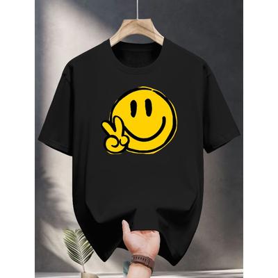 Taglie europee [T-shirt Uomo Faccina Felice] T-shirt a Maniche Corte da Uomo - Stampa Faccina Felice, Vestibilità Regolare Girocollo Top Estivo Casual