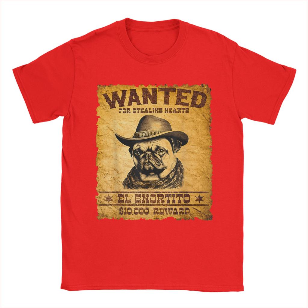 Summer Wanted Poster Cute Western Cowboy Pug Dog Hip Hop T-Shirts 100% Cotton Tee Shirt Custom Logo Short Sleeve Clothes