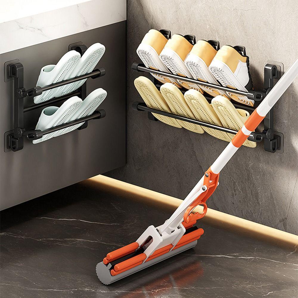 Wall Mounted Folding Slippers Rack Double Layer Bathroom Shoe Rack  Bathroom
