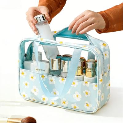 Transparent Cosmetic Bag, Macaron Printed Toilet Bag, Travel Portable Storage Bag, Large Capacity Waterproof.