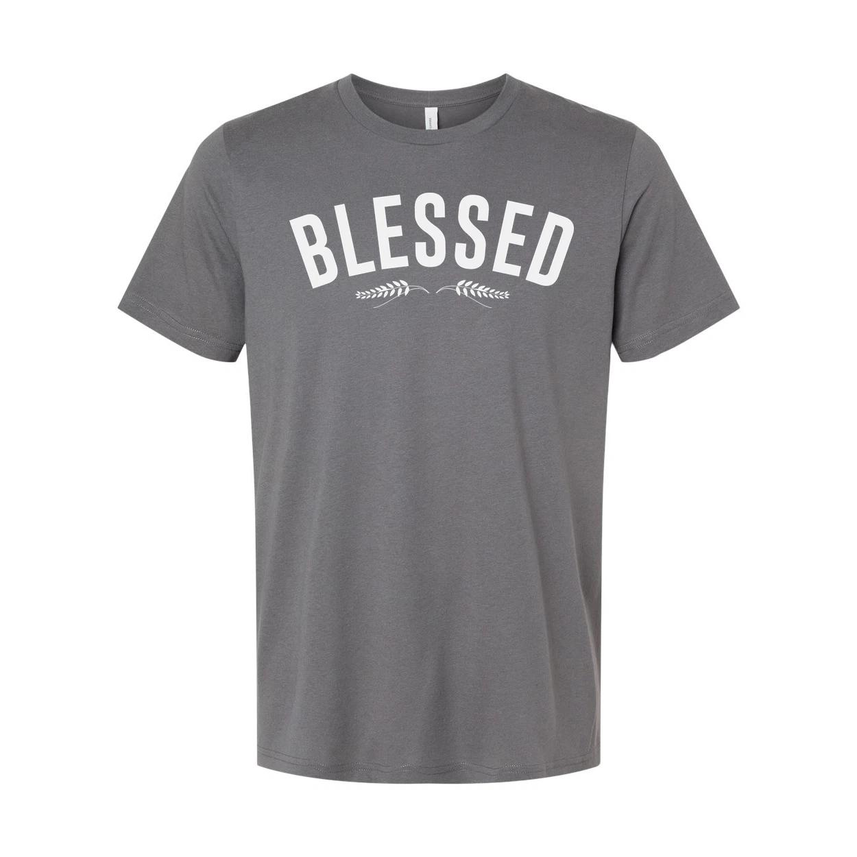 

Blessed Christian Unisex Short Sleeve Tee With Arch Typography And Laurel Accent 4XL