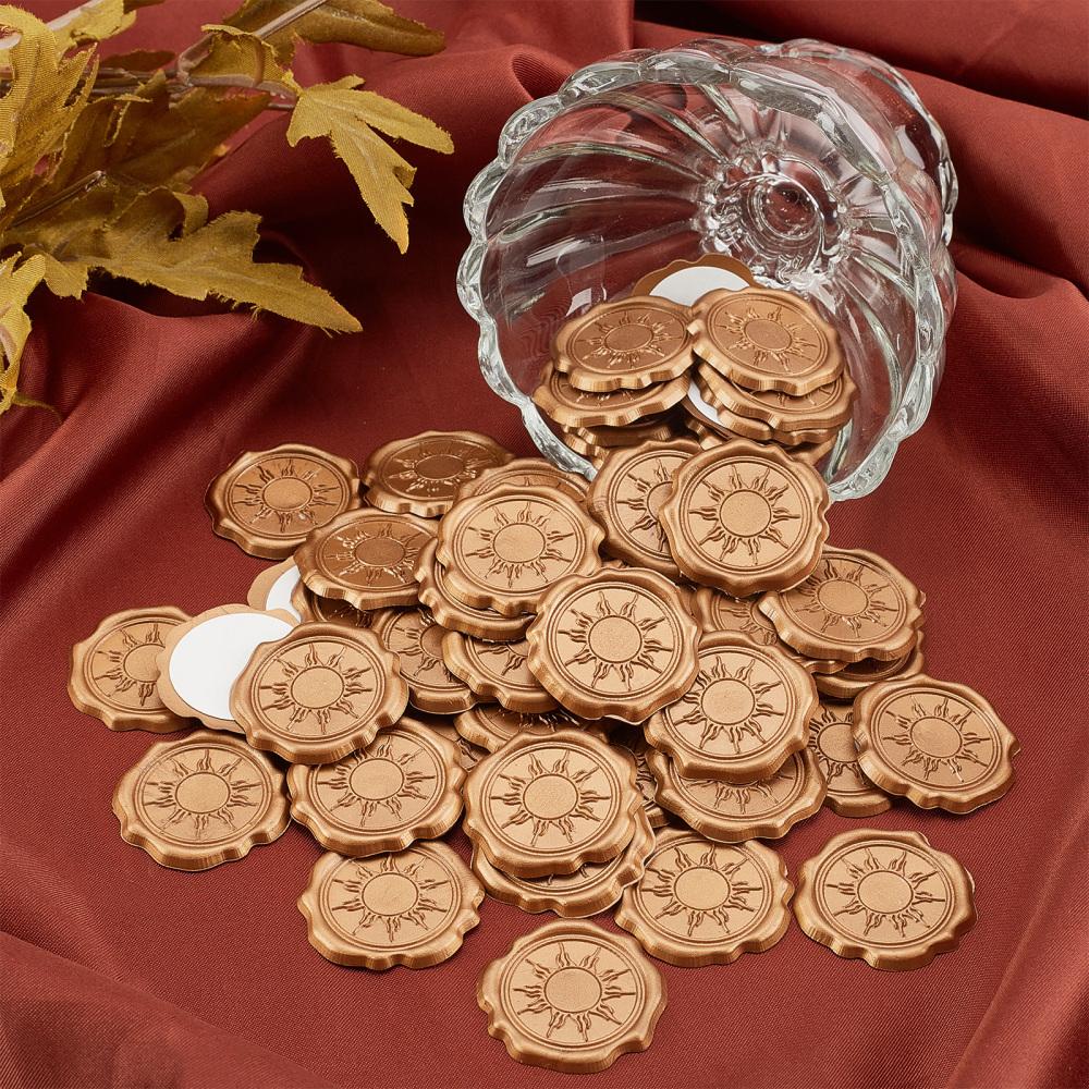 60Pcs Adhesive Wax Seal Stickers Envelope Seal Decoration for Craft Scrapbook DIY Gift Sun Pattern 30mm