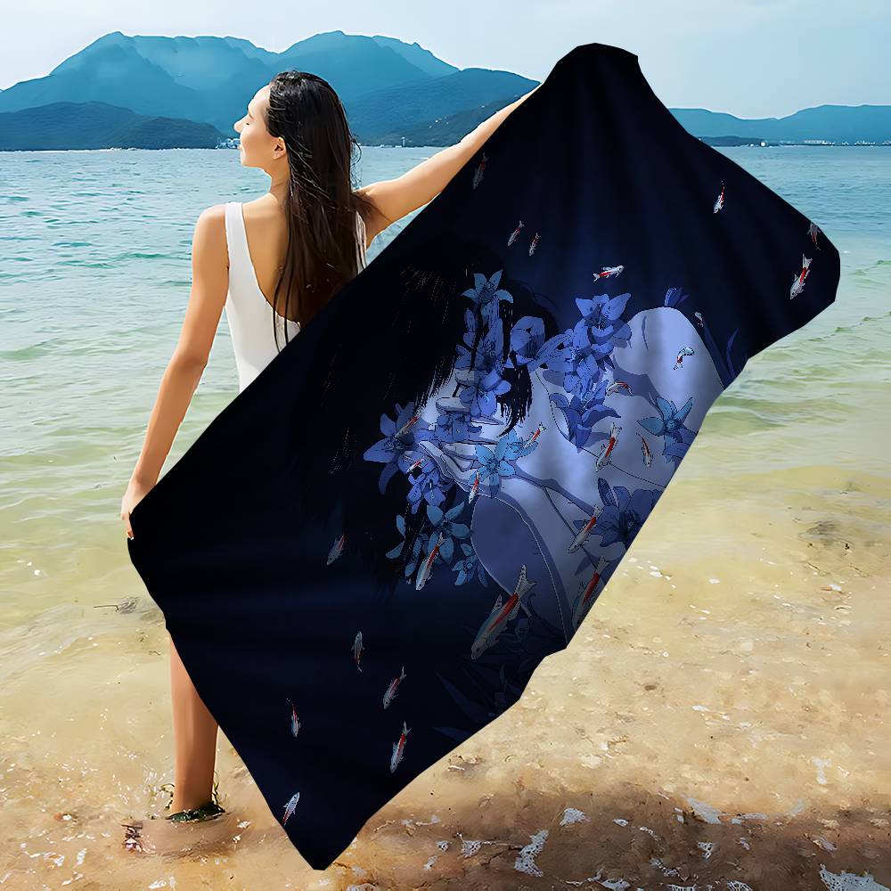 Japanese horror movie P-perfect B-blue Microfiber Blanket Quick Drying Beach Towels Oversized Printing Super Absorbent Towel