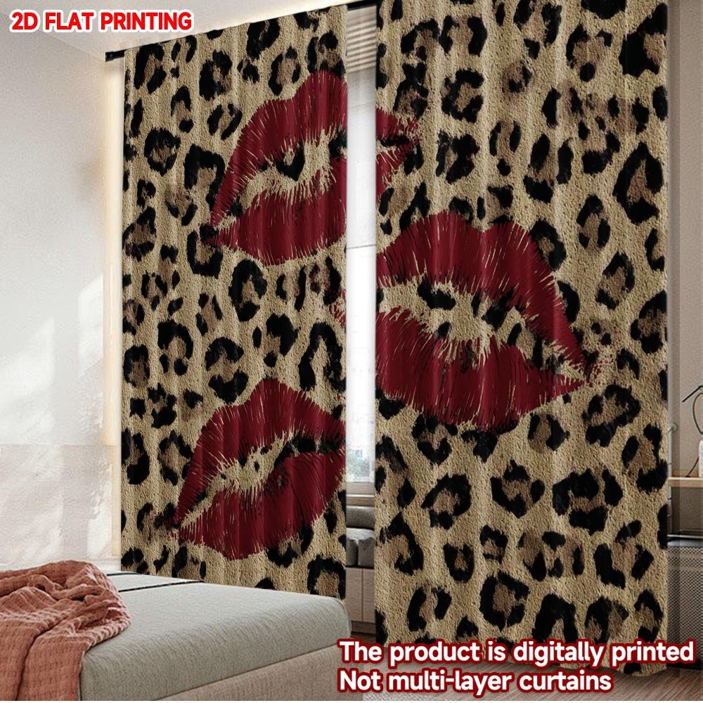 

Set Of 2 Modern Leopard Lips Curtains Digital Printing Bold Animal Print Red Yellow Brown Background Living Room Curtain Polyester Ideal For Area W100*H70(CM)-Rod Pocket&2PCS
