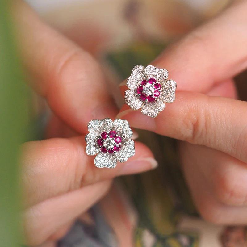 Cao Shi High-End French Flower Diamond Earrings - Unique, Trendy, Temperament-Enhancing Design