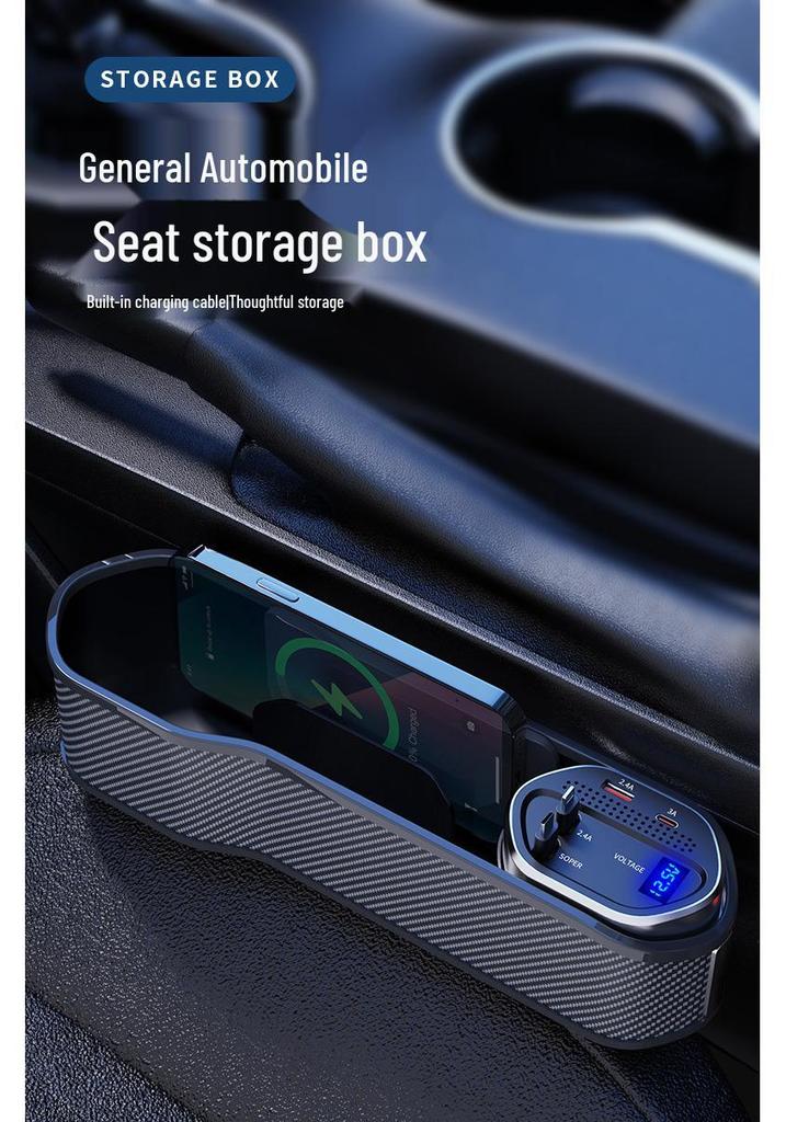 Telescopic Fast Charging Car Charger & Seat Gap Storage Box with Wireless Charging Receiver