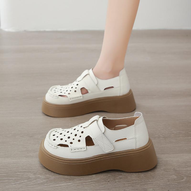 Hollow Shoes Women's 2025 New Summer with Skirt Big Head Beanie Shoes Platform Velcro Commuter Shoes