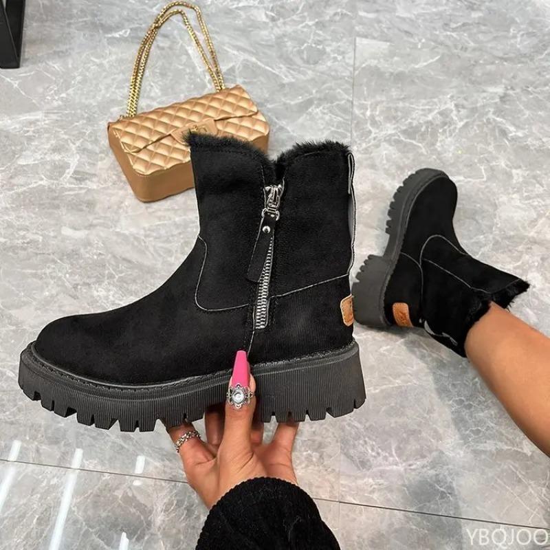 Mode Nya Snöstövlar Dam Vinter Varma Trendiga Platåstövlar Halkfria Kort Plysch Flats Casual Bekväma Mockaskor