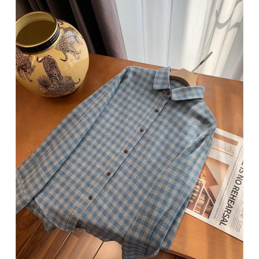 Big Brand Plaid Flannel Shirt with Heart Embroidery & Contrasting Buttons