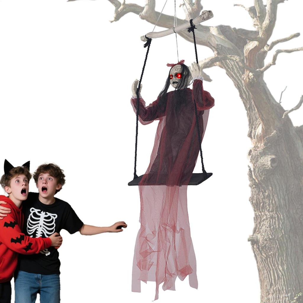 Halloween Red Clothes Swing Hanging Ghost Decoration Electric Luminous Sound Induction Horror Prank Decoration Prop