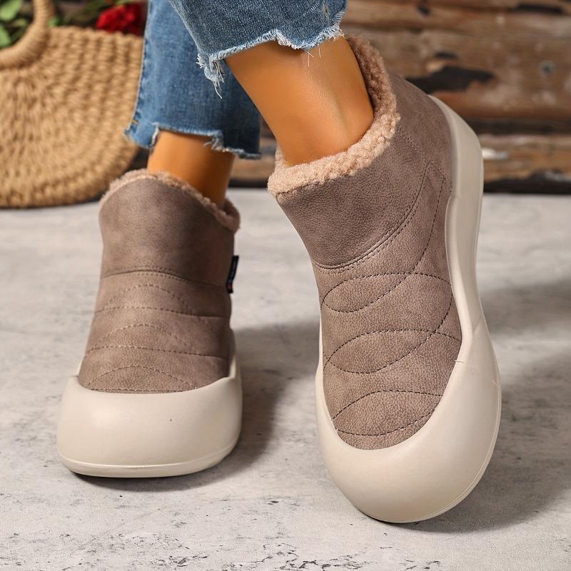 Dame Plysj Fuskepels Vinterstøvler Myke Varme og Lys Beige-Vennlige med Lavskåret Design