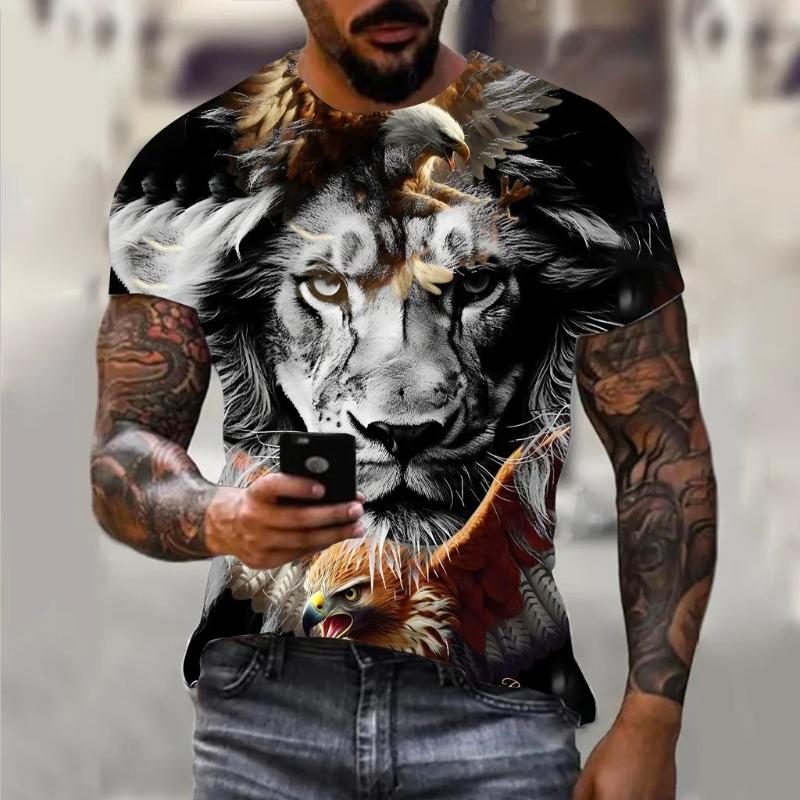Loose Casual Plus Size Men's Short Sleeved T-shirt Eagle Soaring Print Fashionable Daily Comfortable Personalized T-shirt