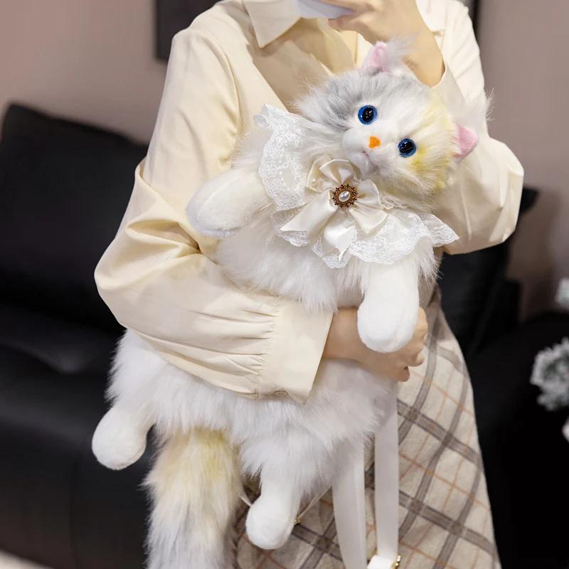 Elegant Queen Cat Plush Toys Cozy Fluffy Wearable White Kitten Doll Premium Handmade Animal Doll Funny Girls Birthday Gift