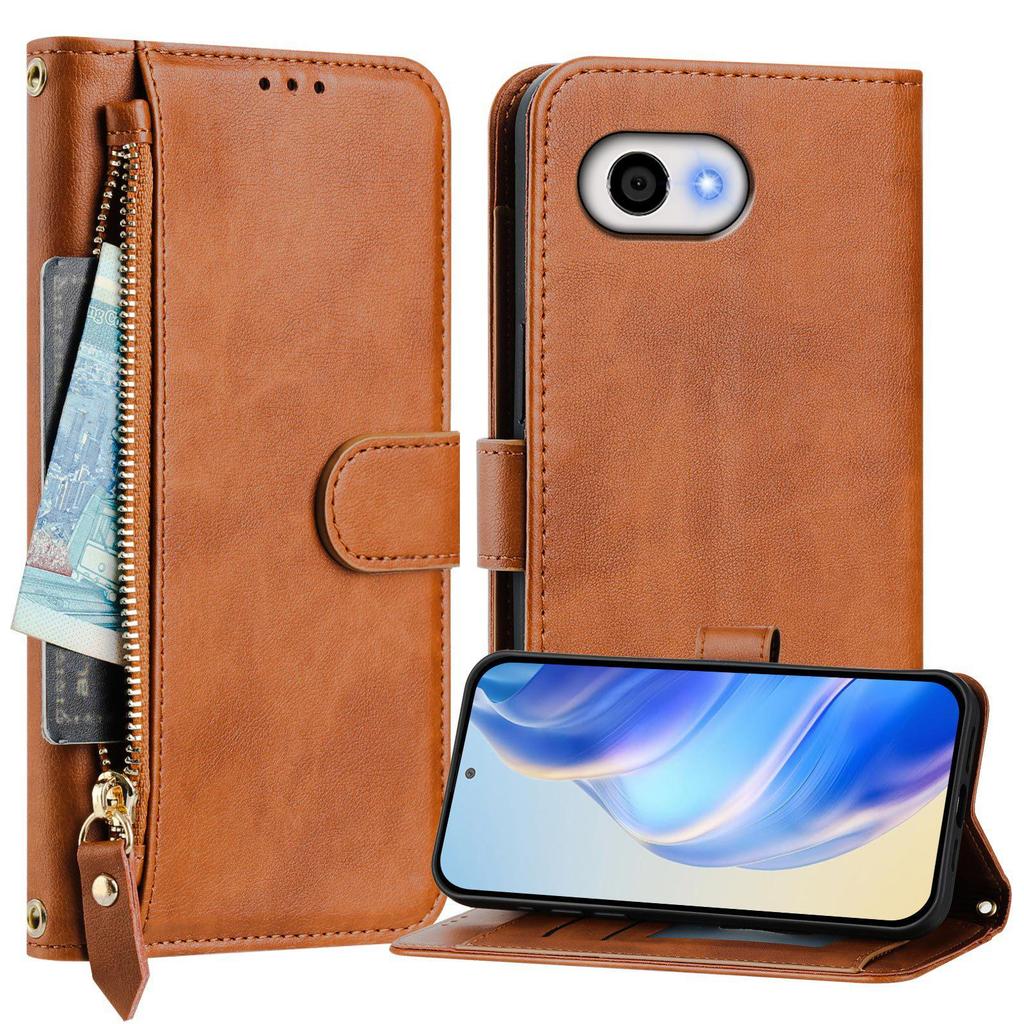 Compact Solid Color Zipper Phone Case with Card Slot & Anti-fall Protection