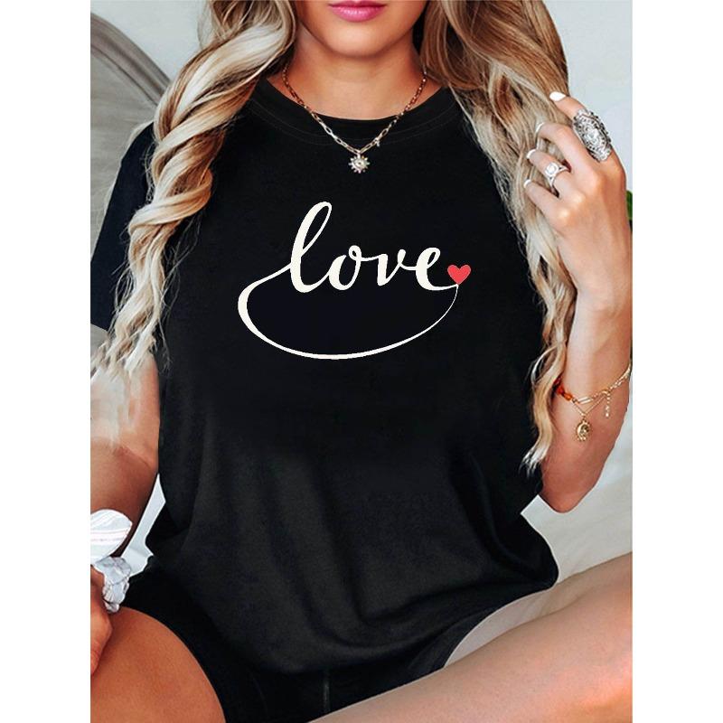

Футболка с простым принтом букв Love Art Word , с коротким рукавом и круглым вырезом, повседневный топ для лета и весны, женская одежда S чёрный