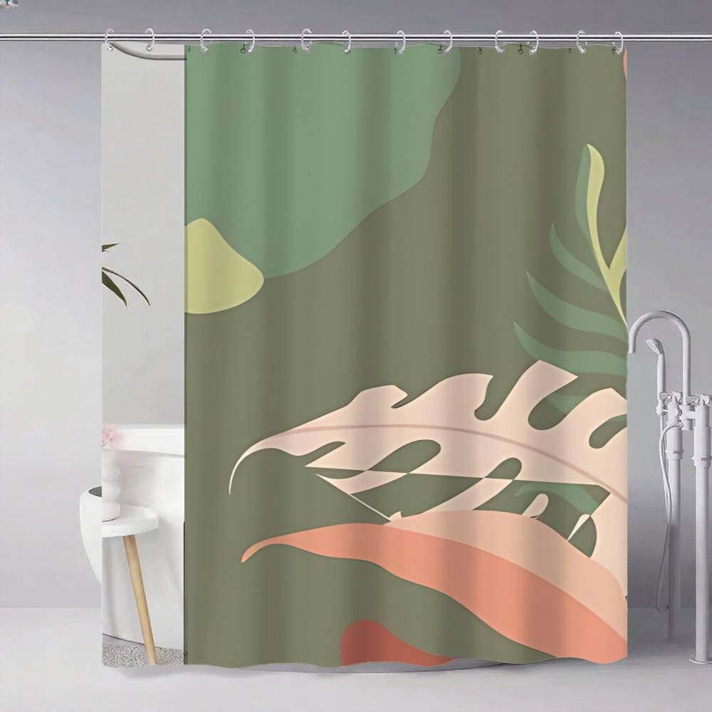 Orange Bohemian Leaves Shower Curtain, Bathroom Decorative Shower Curtain, Waterproof Curtain With Hooks