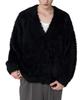WEGO Feather Knit Loose Solid Korean Size Black Men's Cardigan, Unisex, Fit, Color, Style, Casual, Fall/Winter Clothes, Gift, L,