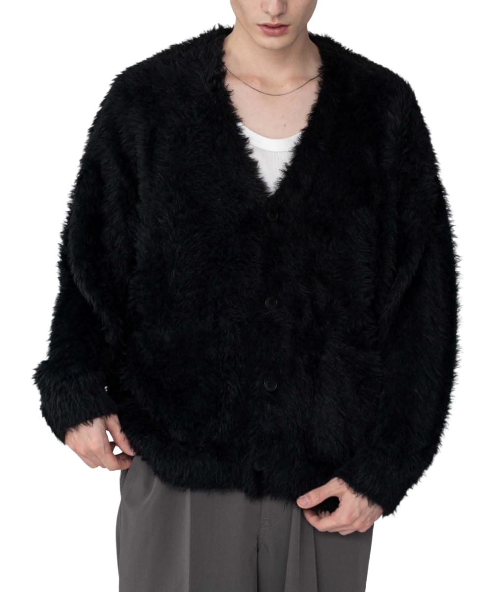 

WEGO Трикотажный кардиган свободного кроя однотонный корейского размера черный мужской, унисекс, посадка, цвет, стиль, повседневный, одежда на осень/зиму, подарок, L, чёрный