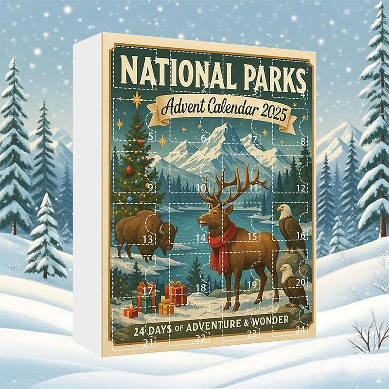 Nationalparks Adventskalender 2025, Mit 24 ikonischen Landschaftsornamenten von Nationalparks, 24-Tage Weihnachts-Countdown-Kalender