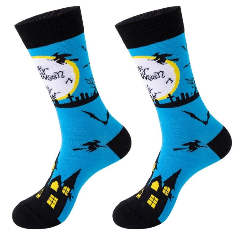 Halloween Socks with Scary Skulls, Vampire Teeth, and Pumpkin Faces Charm Designing Woman Man Autumn Winter Socks