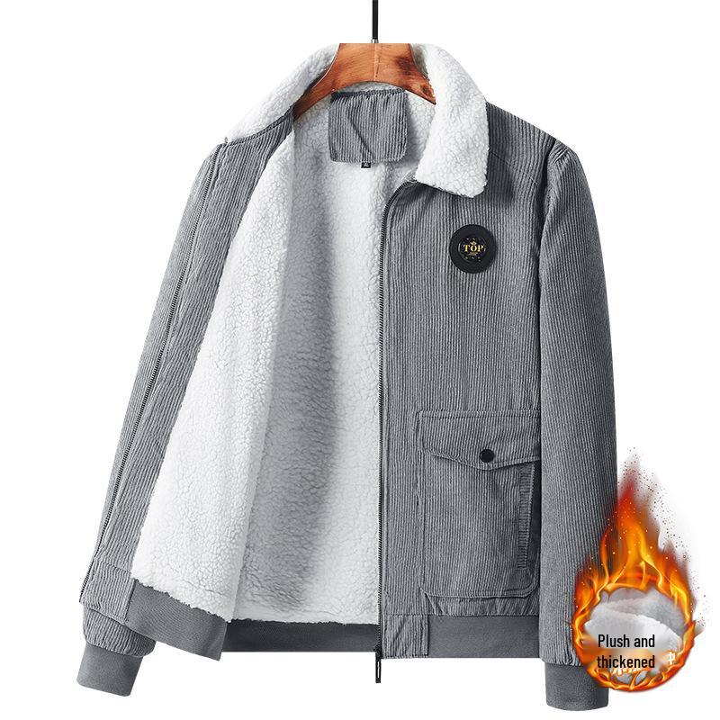 Winter 2025 Men's Lambswool-Lined Corduroy Workwear: Fashionable, Casual, Loose, and Warm Cotton Apparel