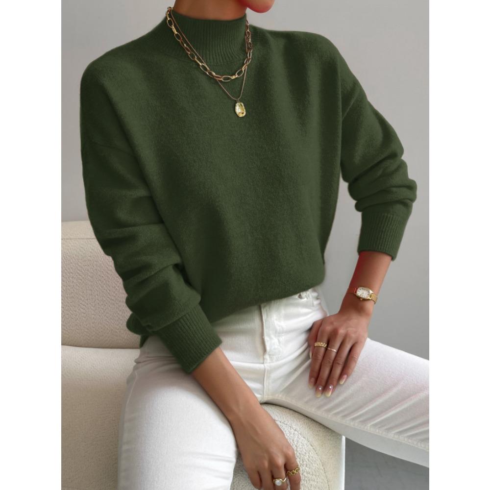 Autumn and Winter Semi-turtleneck Pullover Long-sleeved Sweater Women's Fashion Solid Color Loose Knitted Top