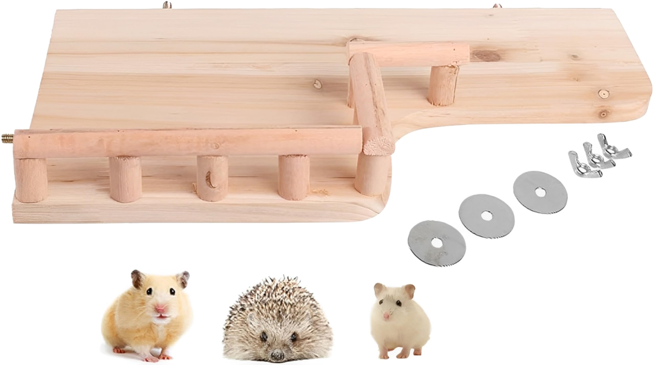 akindou Small Animal Play Stage, Made of Natural Wood with Handrails, 33.5 x 20 x 5cm, for Rodents, Hamsters, and Parrots