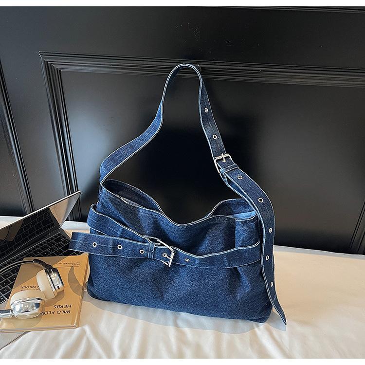 

Сумка-тоут нишевого дизайна женская 2025 новая ретро ленивая джинсовая сумка повседневная дорожная на плечо сумка-мессенджер синий
