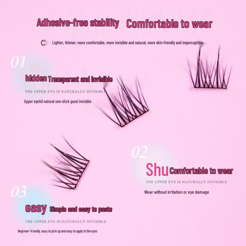 Sunflower Style Adhesive-Free Eyelash Stickers: Natural Realistic Dense Hard Stem False Eyelashes for Easy Application