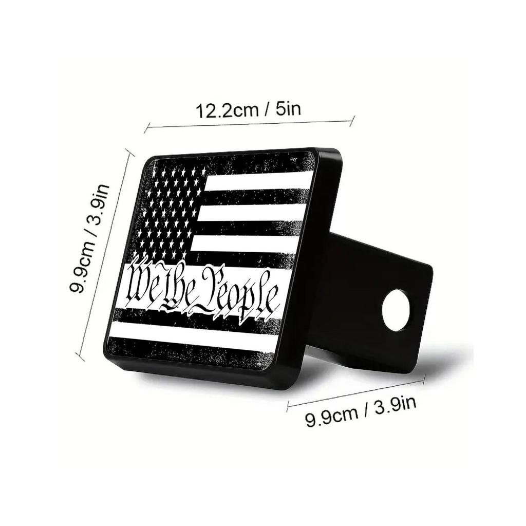 Plastic Trailer Hitch Cover with Black & White US Flag Design - Universal Fit