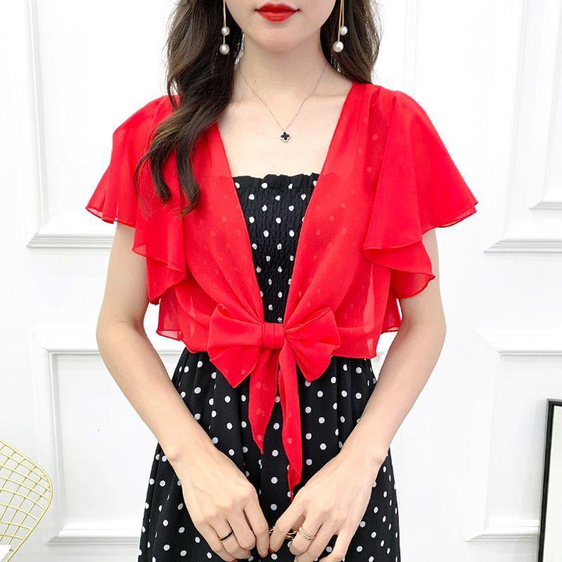 Summer Short Plus Size Chiffon Cardigan Top With Slip Skirt Top Small Coat
