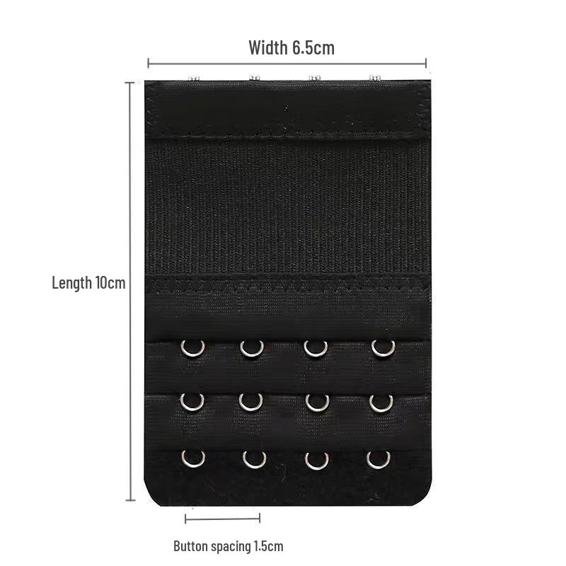 Kompaktní prodlužovač podprsenky: 4 řady, rozteč háčků 1,5 cm, 6,5 cm široké háčky z nerezové oceli